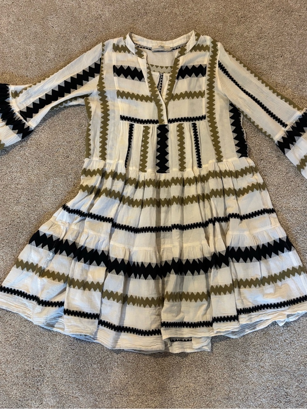 Devotion TWINS Ella Cream, Olive & Black Tiered Zigzag Dress